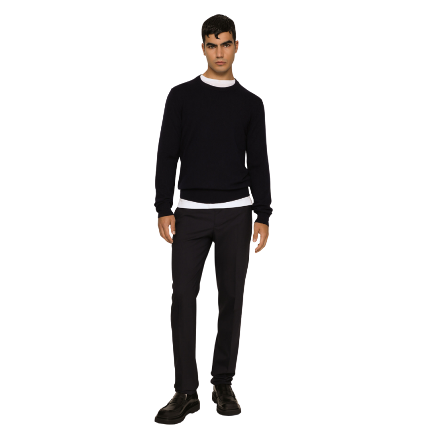 Pull col rond DOLCE & GABBANA cachemire bleu marine