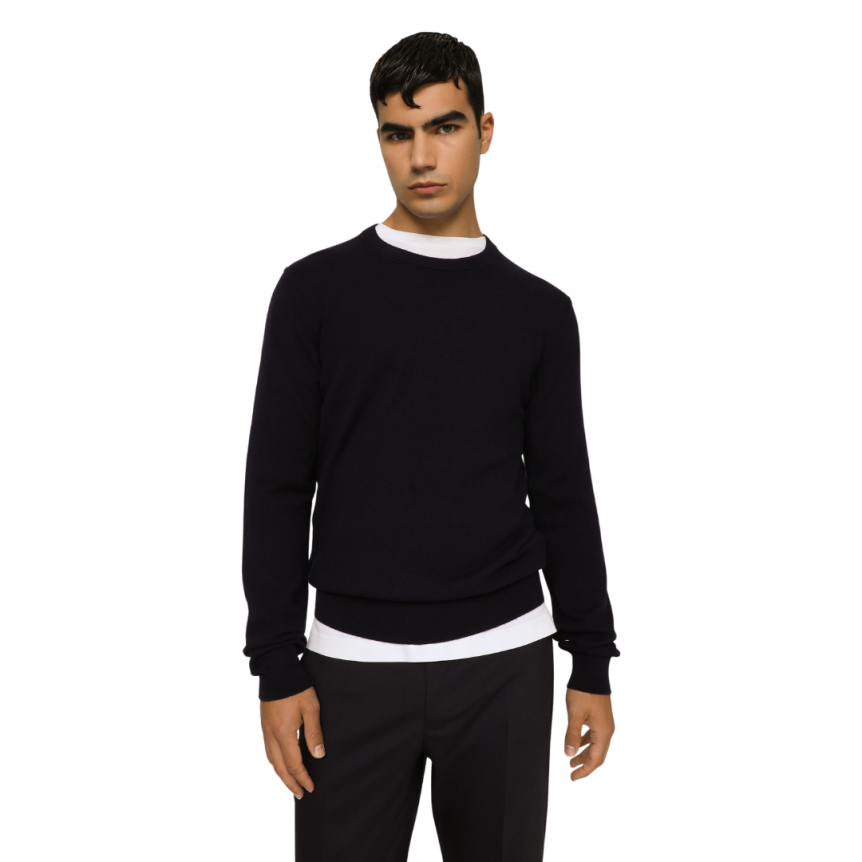 Pull col rond DOLCE & GABBANA cachemire bleu marine