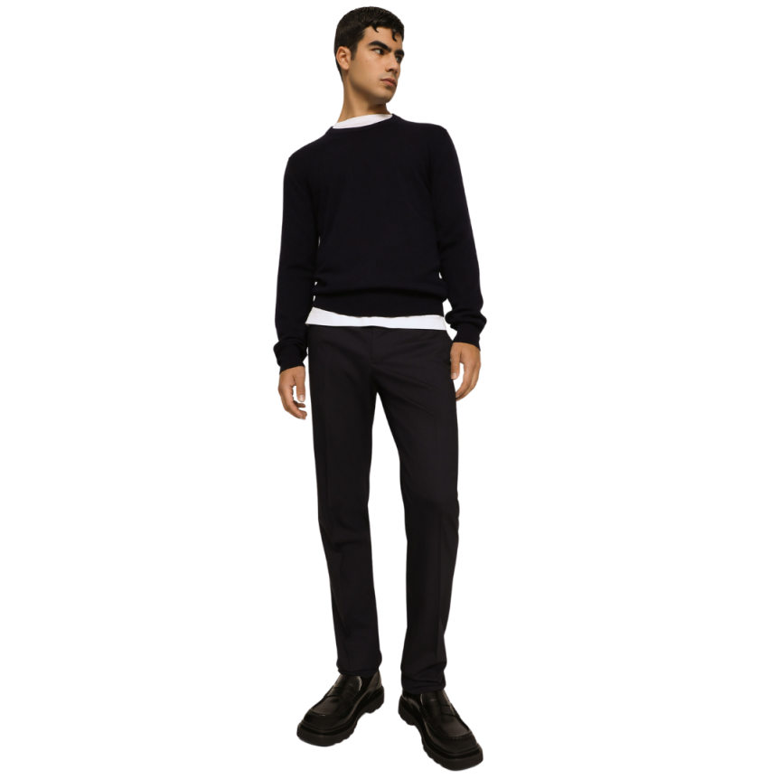 Pull col rond DOLCE & GABBANA cachemire bleu marine