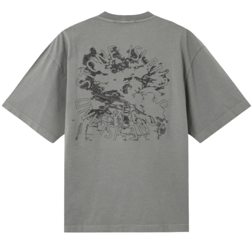 T-shirt manche courte STONE ISLAND coton gris broderie megacity dos