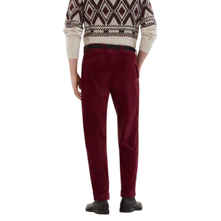 BRUNELLO CUCINELLI Pantalon à pinces coton velours côtelé bordeaux