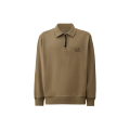 Sweat-shirt col polo zippé coton beige broderie CP