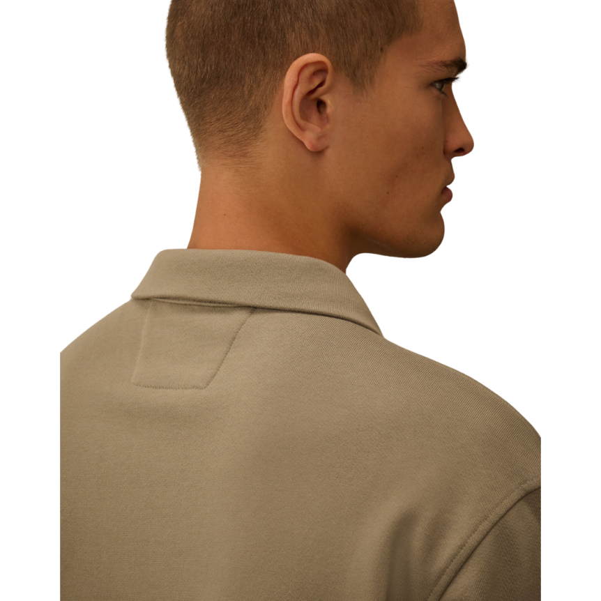 Sweat-shirt col polo zippé coton beige broderie CP