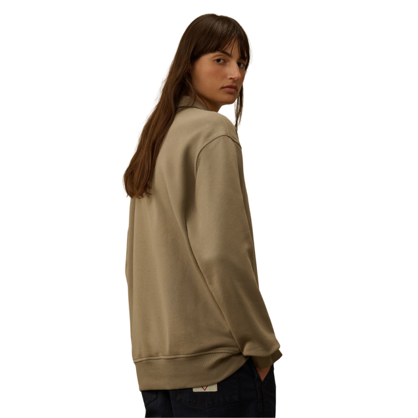 Sweat-shirt col polo zippé coton beige broderie CP