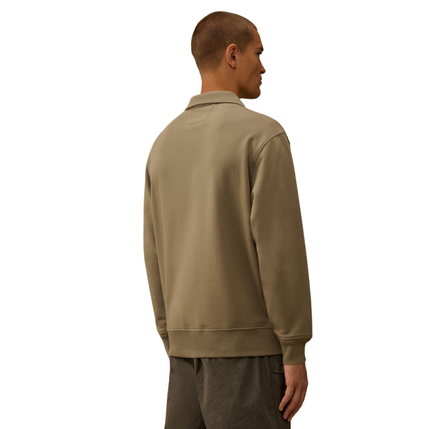 Sweat-shirt col polo zippé coton beige broderie CP