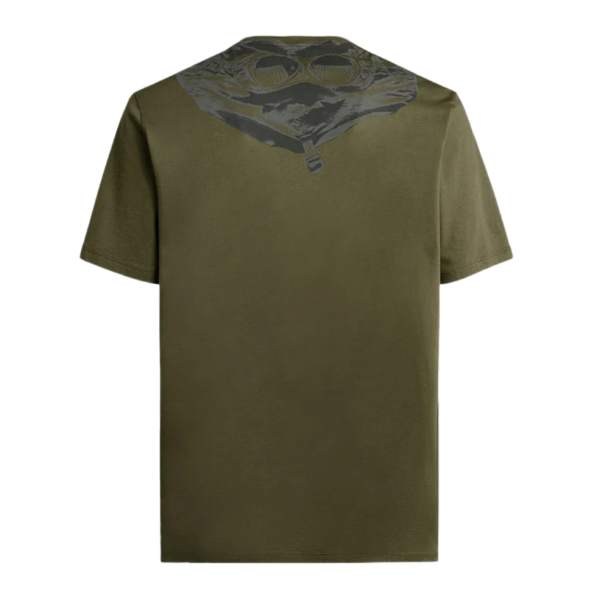 T-shirt col rond CP COMPANY coton kaki imprimé capuche lunettes dos