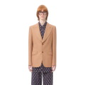 Veste blazer droit col flèche viscose camel bouton doré