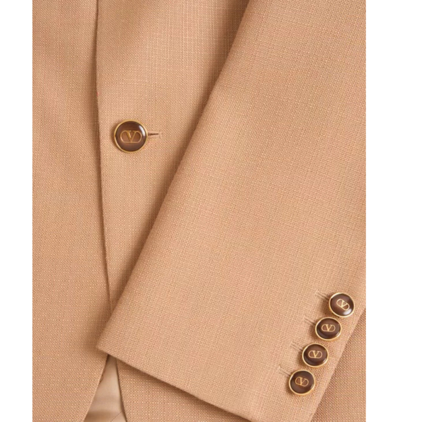 Veste blazer droit VALENTINO col flèche viscose camel bouton doré