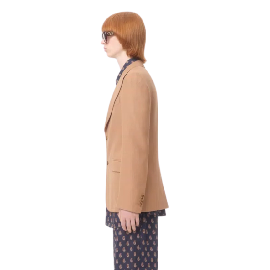 Veste blazer droit VALENTINO col flèche viscose camel bouton doré