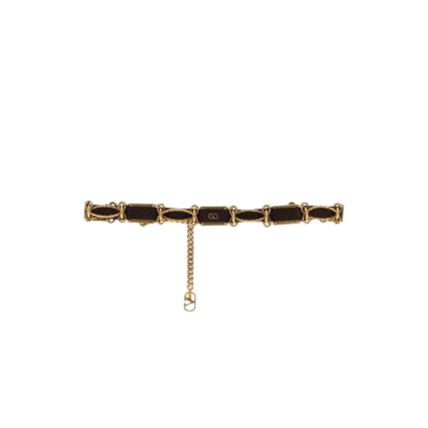 Ceinture VALENTINO cuir marron plaque chaine laiton doré