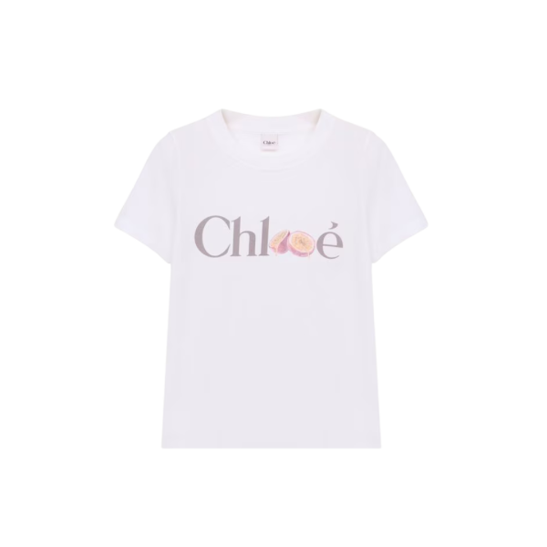 T-shirt col rond CHLOE jersey coton bio blanc imprimé fruits de la passion