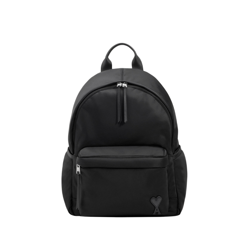 Sac à dos AMI Paris nylon noir cœur relief noir
