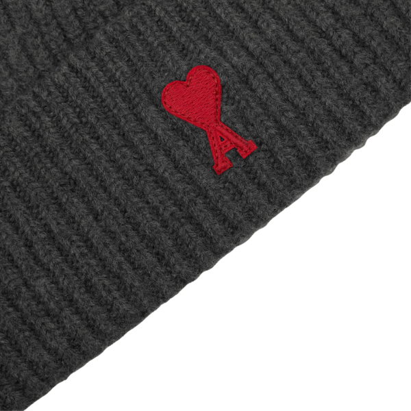 Bonnet AMI Paris laine mérinos gris logo cœur rouge