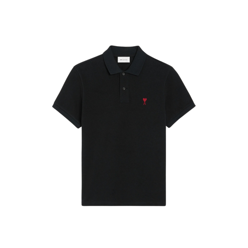 Polo Ami de Cœur piqué coton bio noir cœur rouge