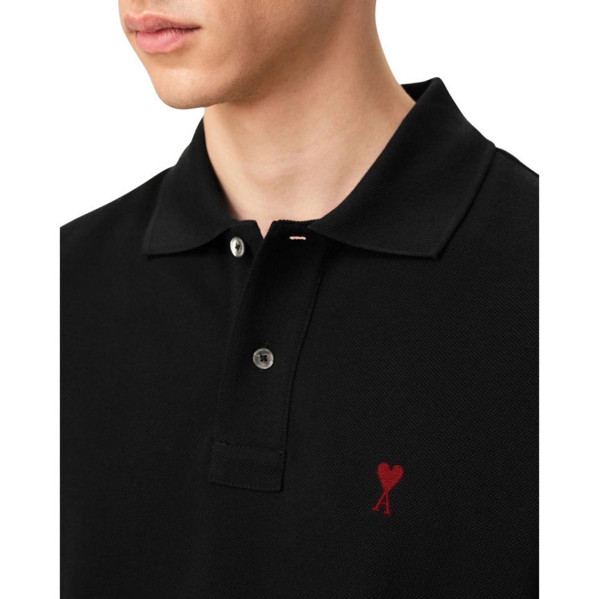 Polo Ami de Cœur piqué coton bio noir cœur rouge