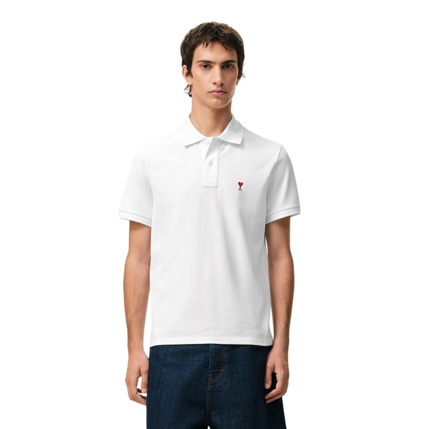Polo Ami de Cœur piqué coton bio blanc cœur rouge