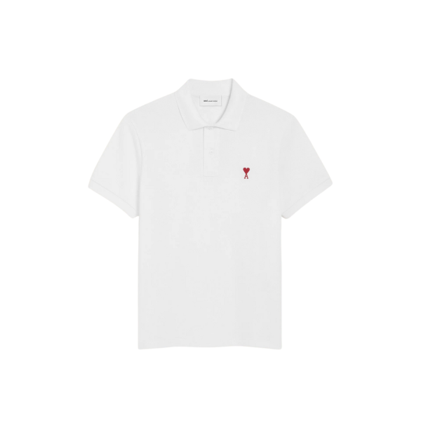 Polo Ami de Cœur piqué coton bio blanc cœur rouge