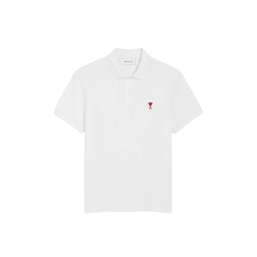 Polo Ami de Cœur piqué coton bio blanc cœur rouge