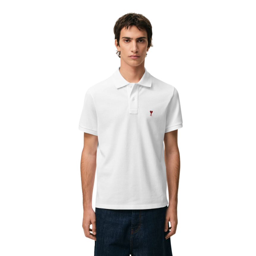 Polo Ami de Cœur piqué coton bio blanc cœur rouge