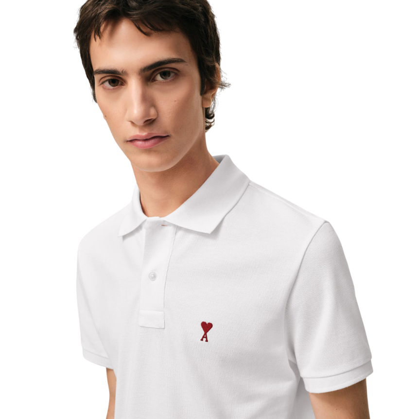 Polo Ami de Cœur piqué coton bio blanc cœur rouge