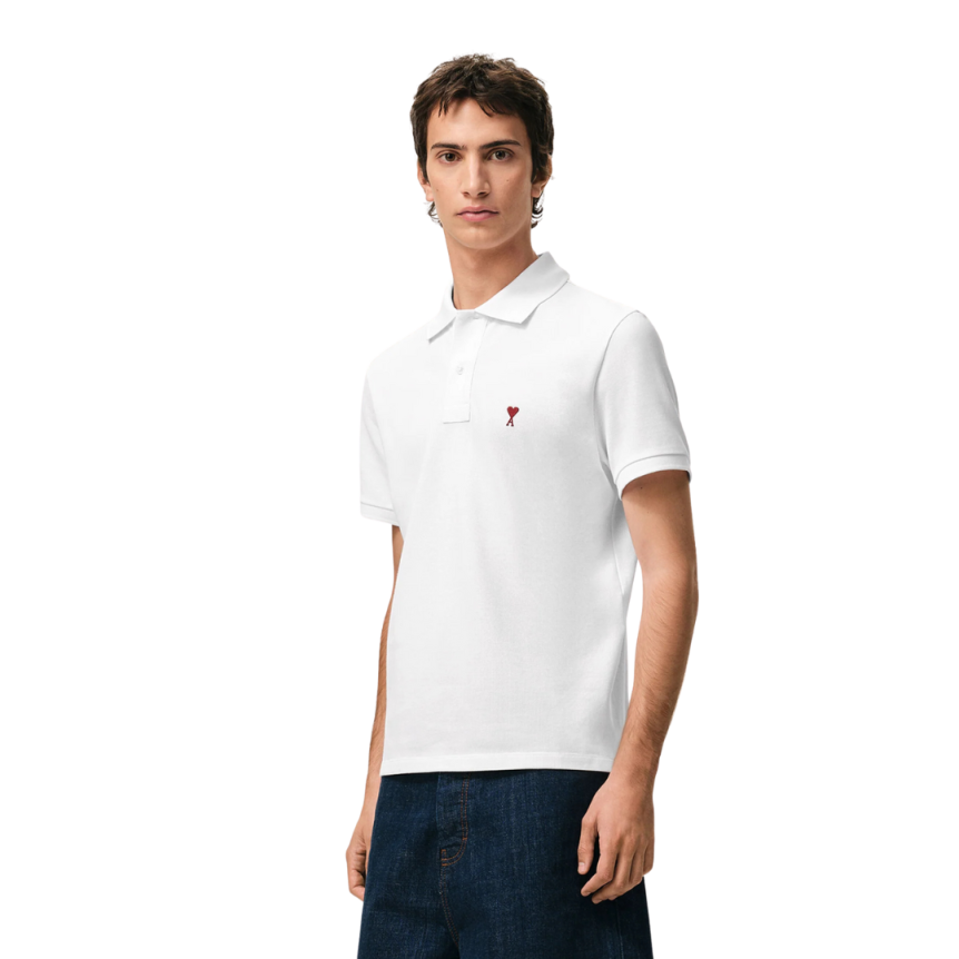Polo Ami de Cœur piqué coton bio blanc cœur rouge