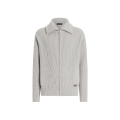 Gilet cardigan zippé laine vierge gris clair étiquette métal