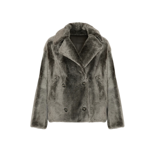 Veste caban YVES SALOMON peau lainée agneau gris