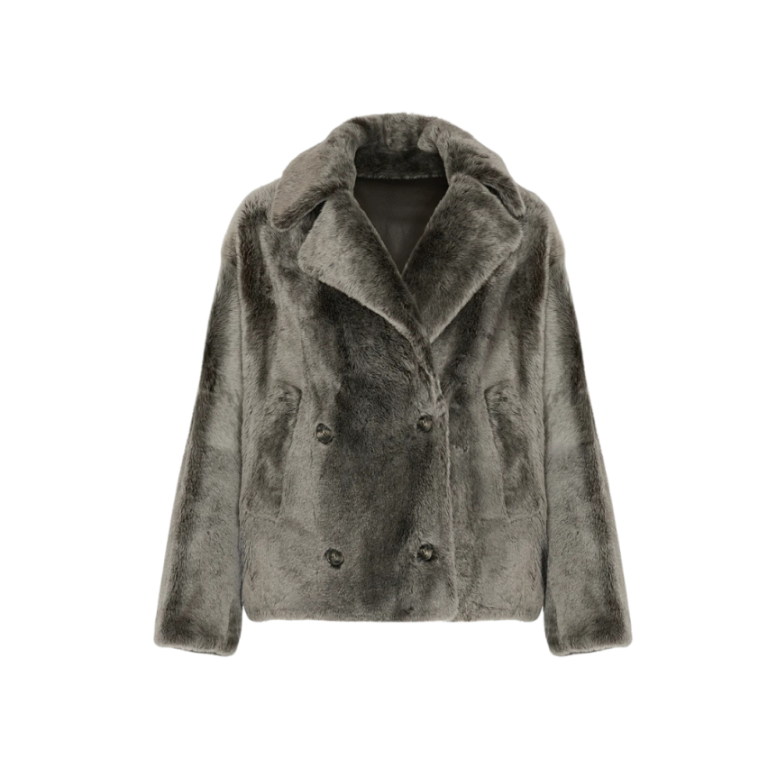 Veste caban YVES SALOMON peau lainée agneau gris