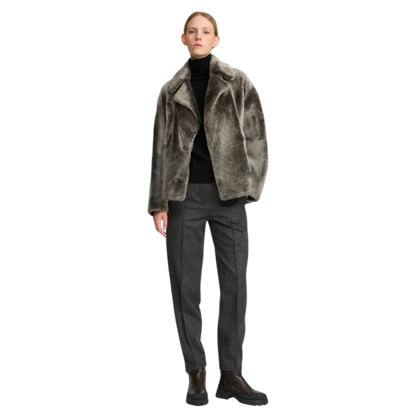 Veste caban YVES SALOMON peau lainée agneau gris