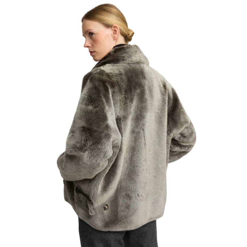 Veste caban YVES SALOMON peau lainée agneau gris