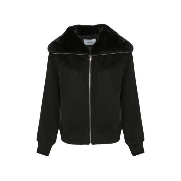 Blouson court YVES SALOMON  laine cachemire noir col vison amovible