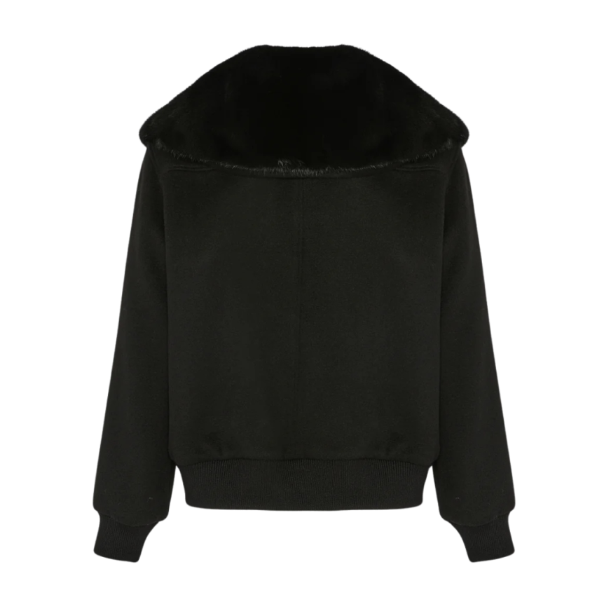 Blouson court YVES SALOMON  laine cachemire noir col vison amovible