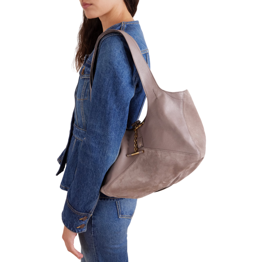 Sac porté épaule main CHLOE Balloon cuir daim Gris Violine
