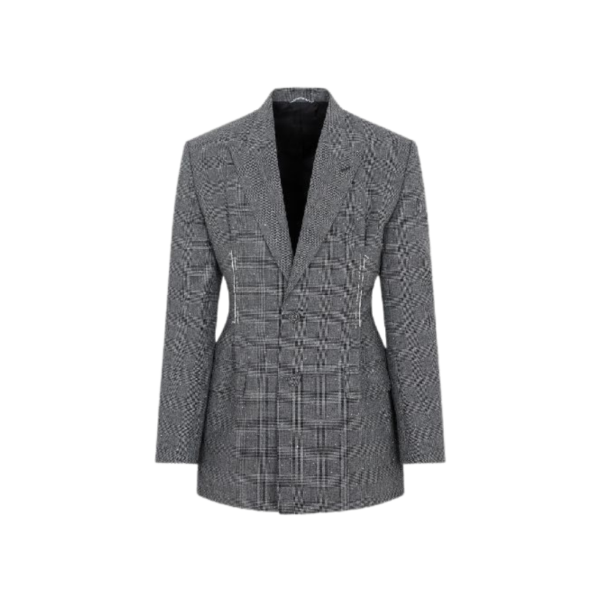 Veste Blazer DIOR laine Prince de Galles carreaux gris pince poitrine