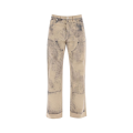 Jean denim coton beige imprimé bleu délavé