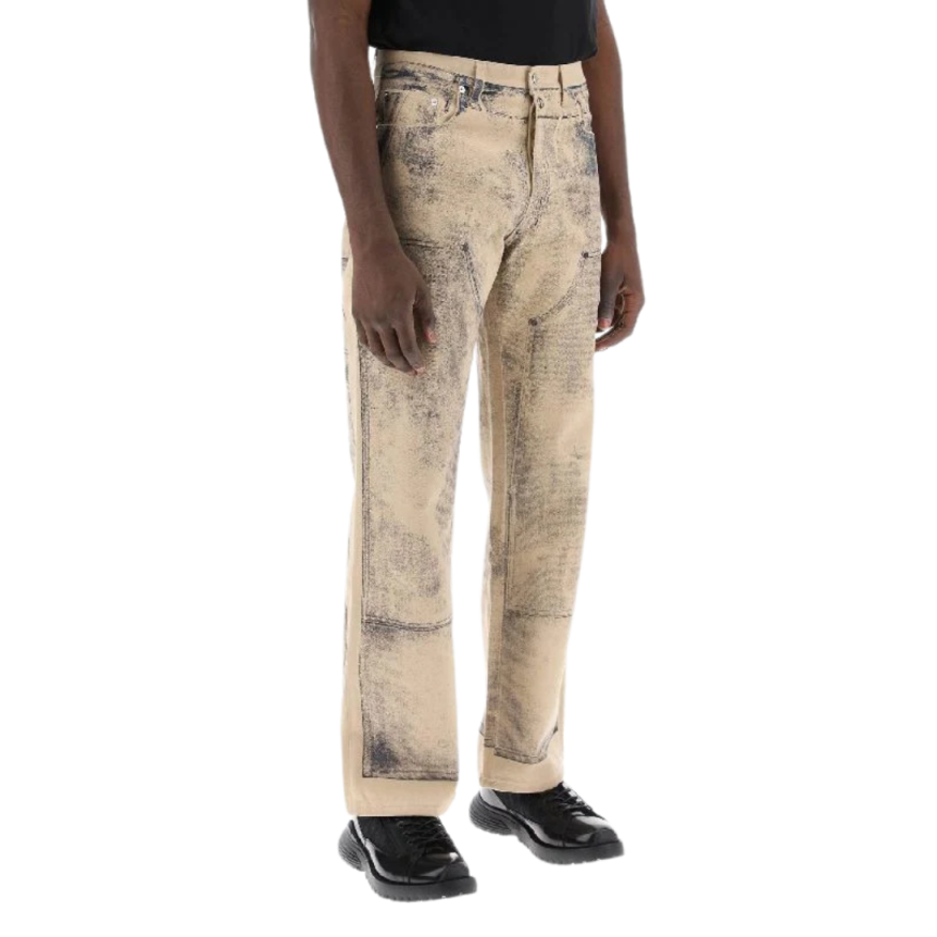 Jean denim DIOR coton beige imprimé bleu délavé