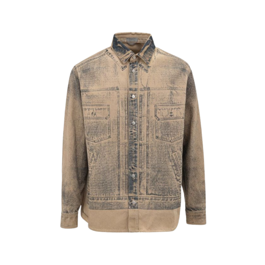 Sur chemise DIOR denim coton beige imprimé jean bleu délavé