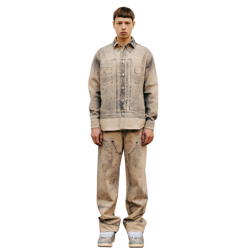 Sur chemise DIOR denim coton beige imprimé jean bleu délavé