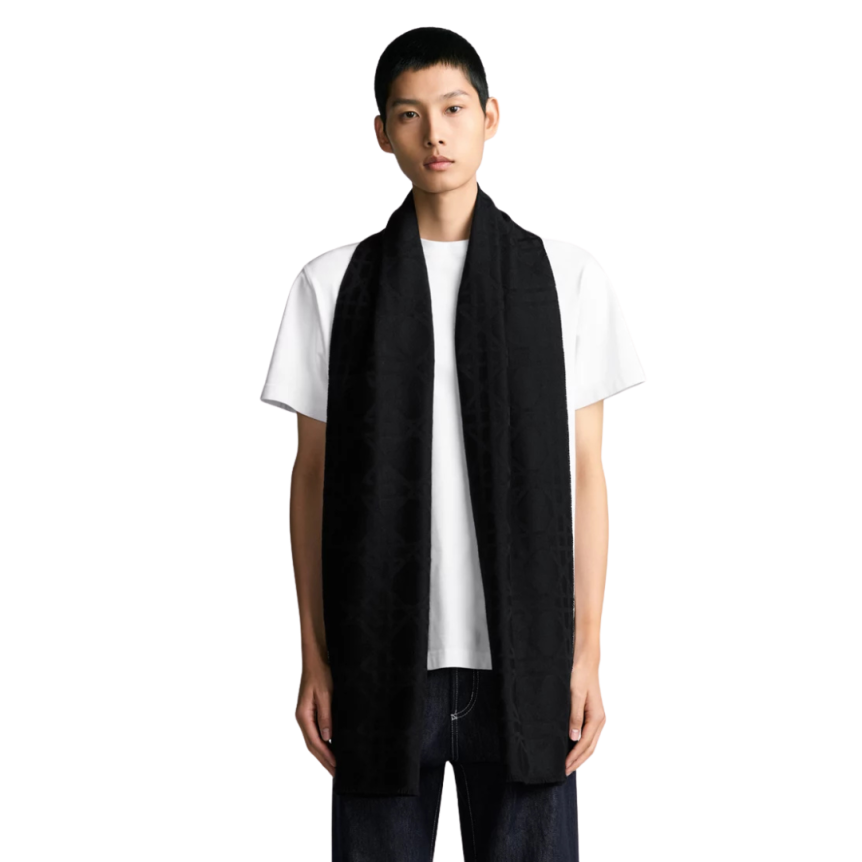 Echarpe DIOR cachemire noir jacquard cannage noir