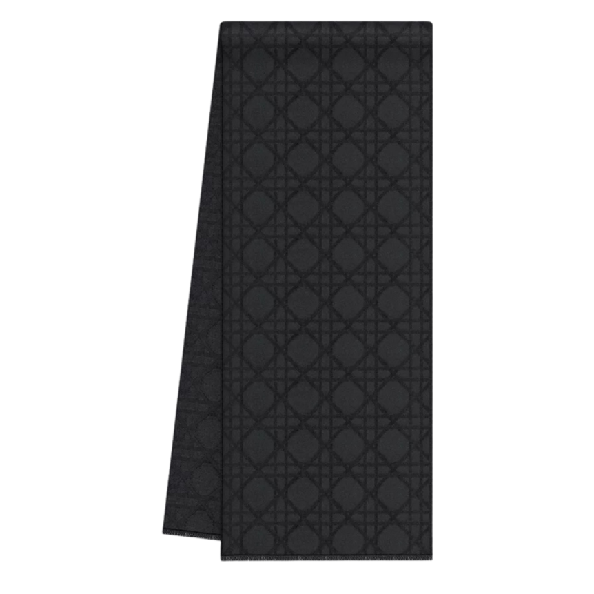 Echarpe DIOR cachemire noir jacquard cannage noir