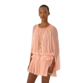 Mini robe cape fronce mousseline soie bio rose volants liens