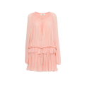 Mini robe cape fronce mousseline soie bio rose volants liens