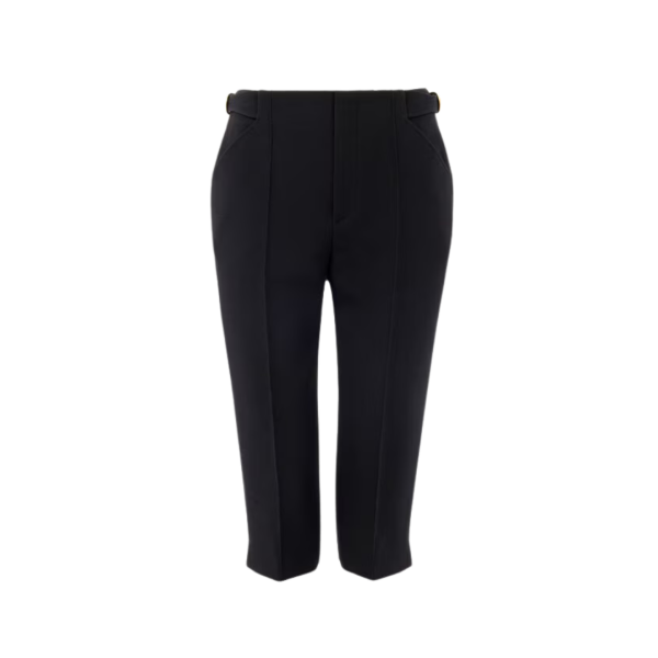 Pantacourt tailleur CHLOE Capri crêpe laine noir boucle dorée