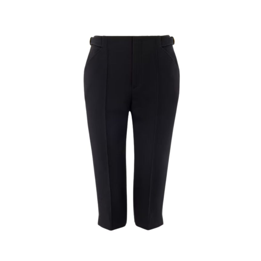 Pantacourt tailleur CHLOE Capri crêpe laine noir boucle dorée