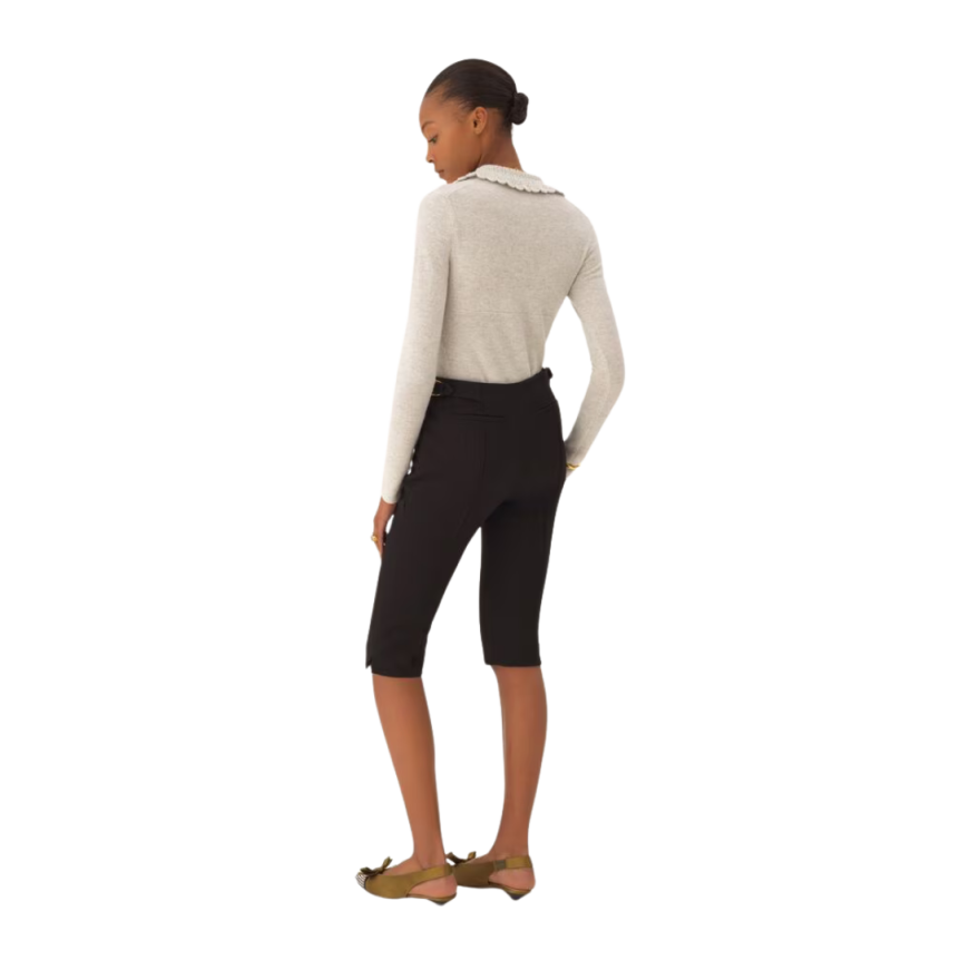 Pantacourt tailleur CHLOE Capri crêpe laine noir boucle dorée
