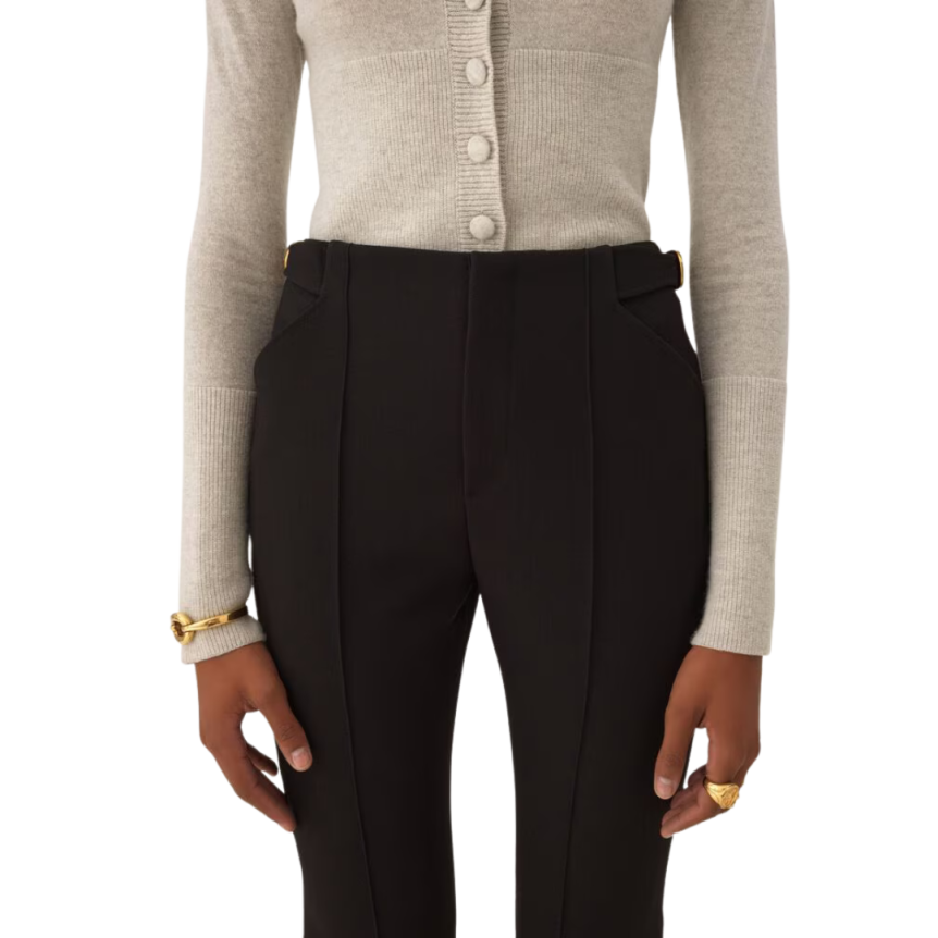 Pantacourt tailleur CHLOE Capri crêpe laine noir boucle dorée