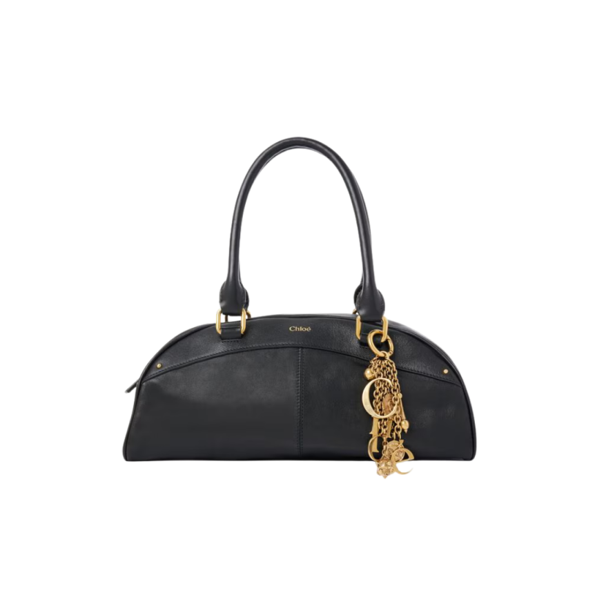 Sac Bowling CHLOE Ride cuir veau lisse noir pendentifs charms dorés