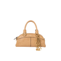 Petit sac Bowling cuir buffle effet autruche beige charms dorés