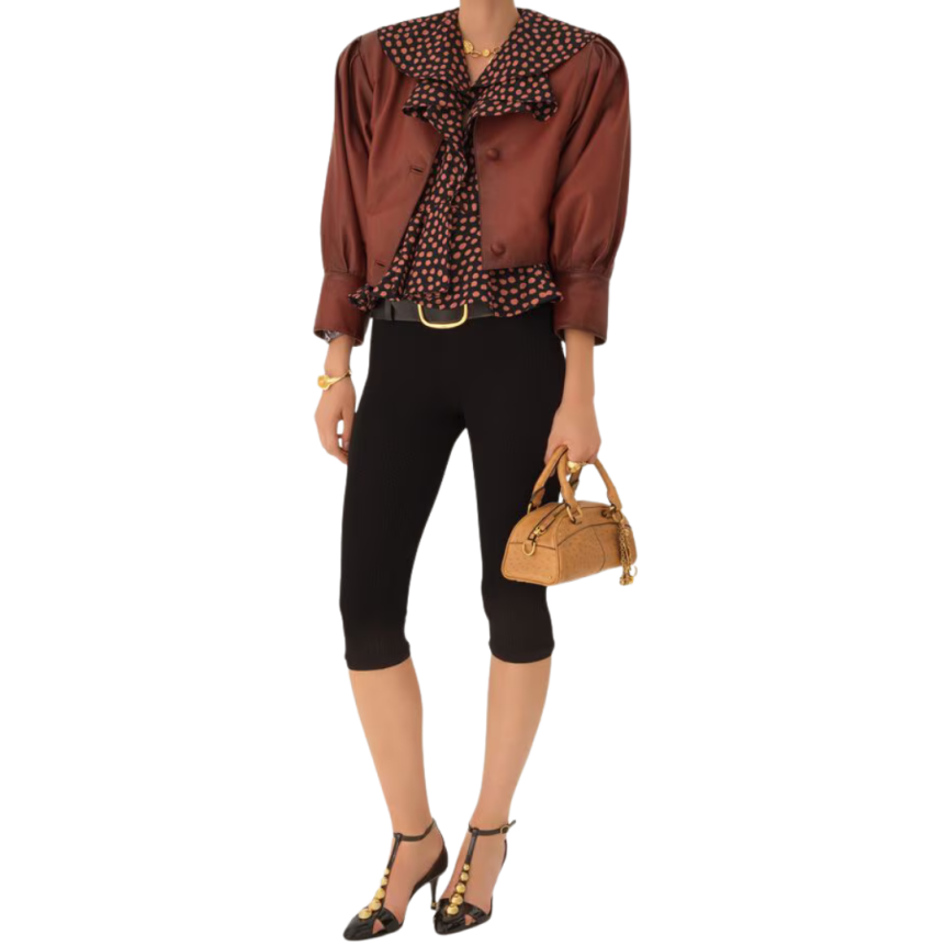 Petit sac Bowling CHLOE cuir buffle effet autruche beige charms dorés