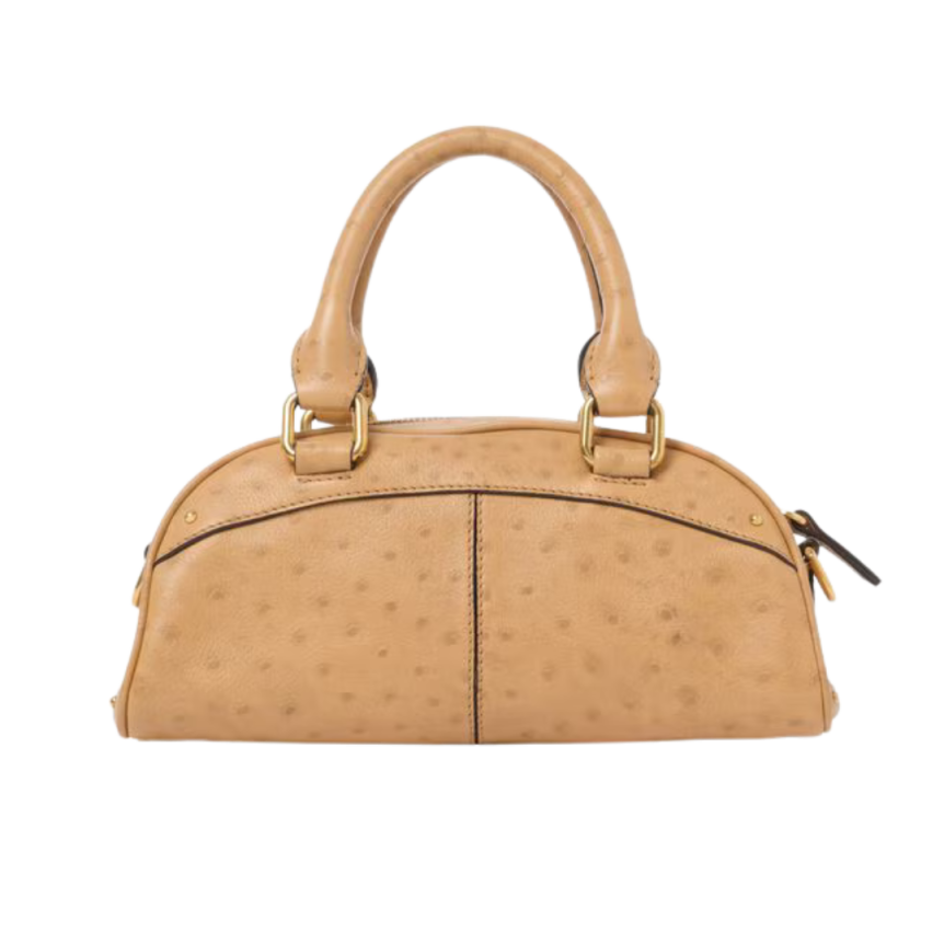 Petit sac Bowling CHLOE cuir buffle effet autruche beige charms dorés